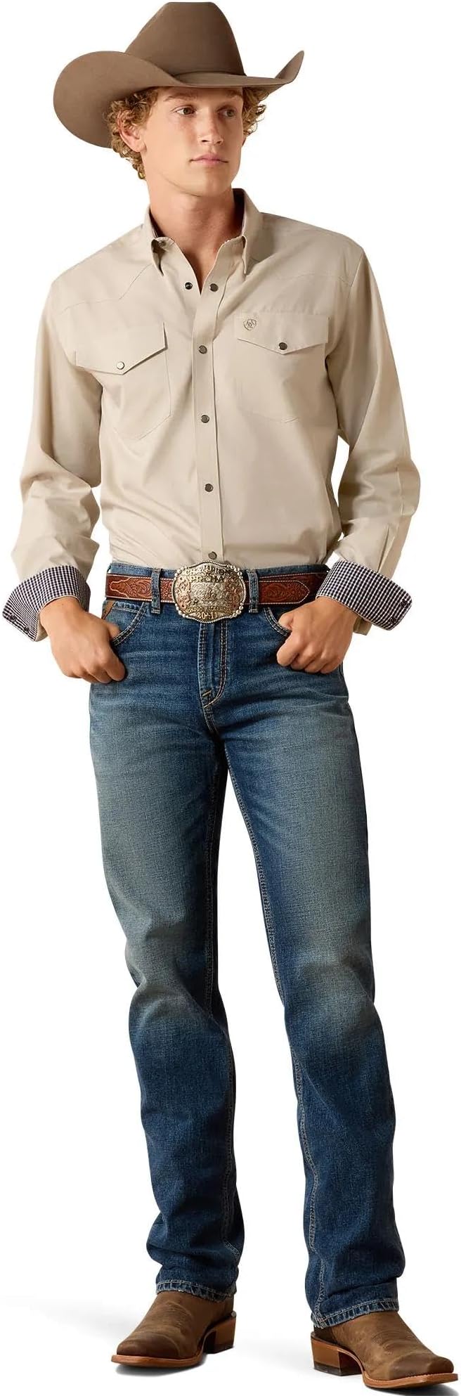 Ariat Men's Wrinkle Free Pinpoint Oxford Fitted Snap Shirt, 10071105