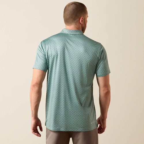 Ariat Men's All Over Print Heathered Fitted Polo, Beach Glass 10073585