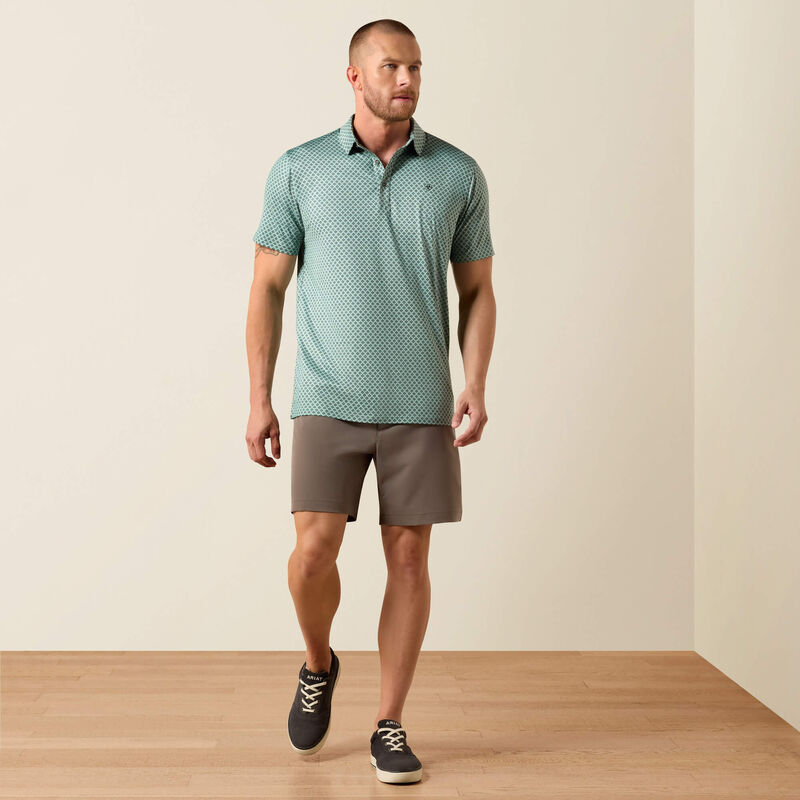 Ariat Men's All Over Print Heathered Fitted Polo, Beach Glass 10073585