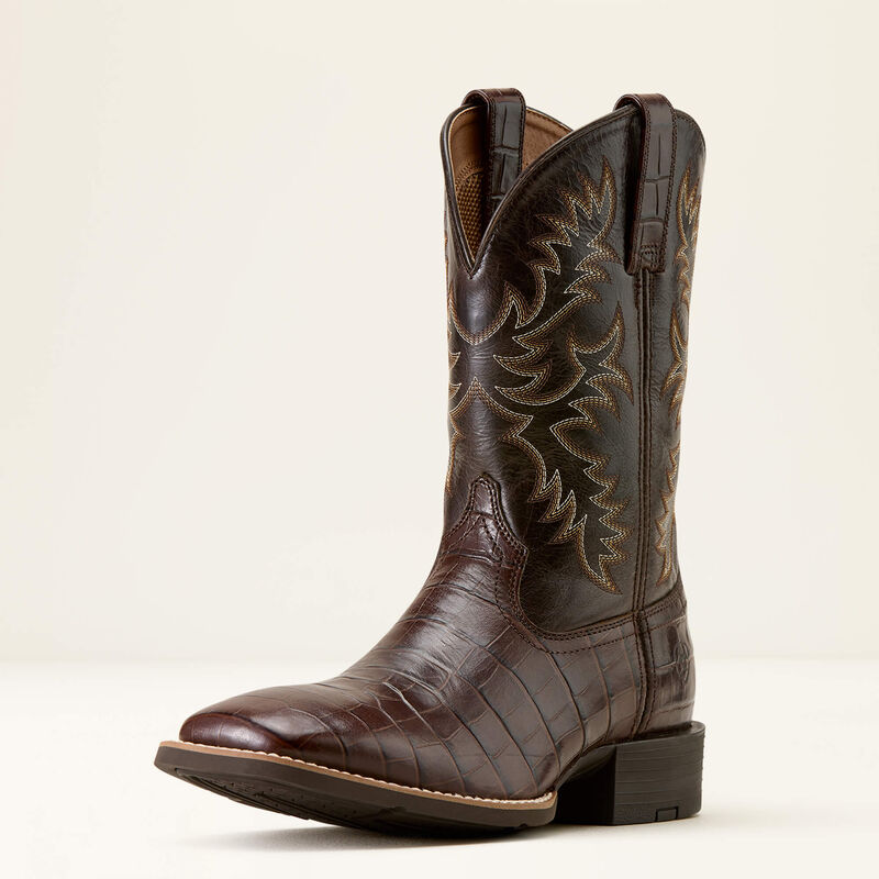Ariat Men's Sport Latigo Wide Square Toe Cowboy Boot Chocolate Croc Print, 10074167