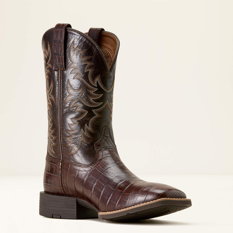 Ariat Men's Sport Latigo Wide Square Toe Cowboy Boot Chocolate Croc Print, 10074167