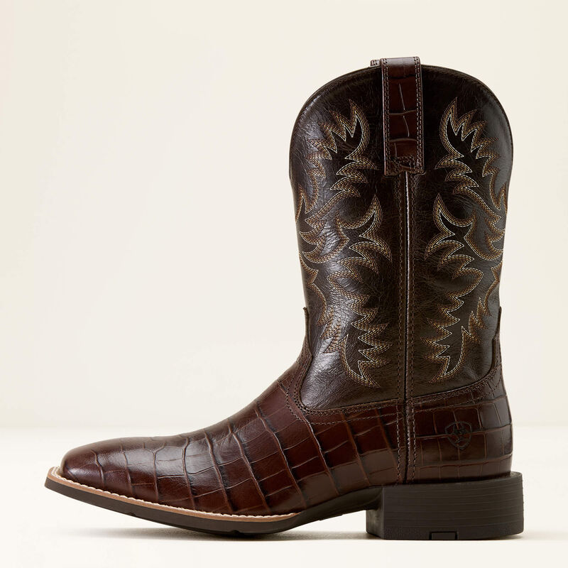 Ariat Men's Sport Latigo Wide Square Toe Cowboy Boot Chocolate Croc Print, 10074167
