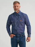 Wrangler Men's Flame Resistant Western Long Sleeve Snap Shirt, Denim 10FR12127