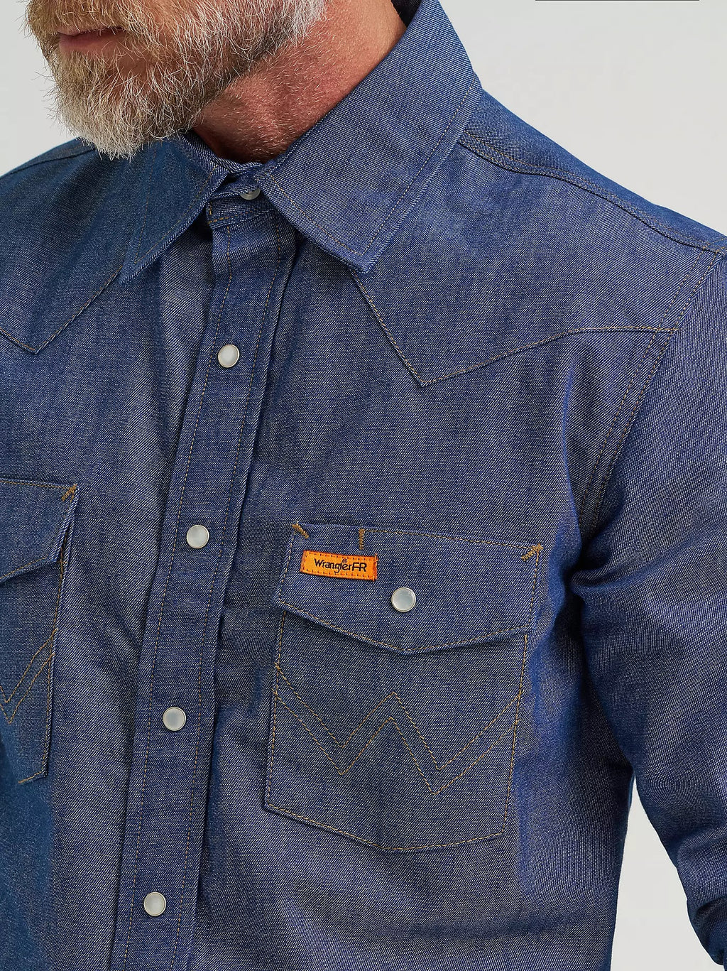 Wrangler Men's Flame Resistant Western Long Sleeve Snap Shirt, Denim 10FR12127