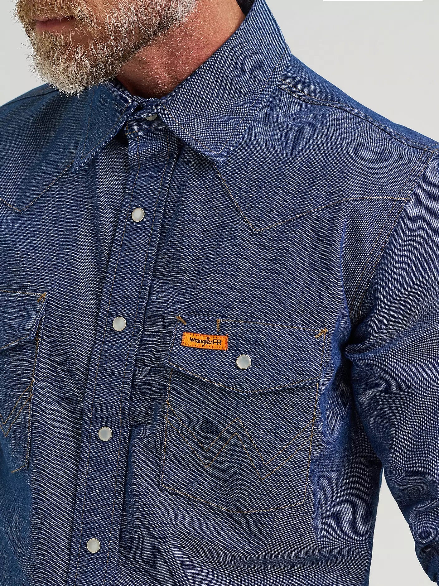 Wrangler Men's Flame Resistant Western Long Sleeve Snap Shirt, Denim 10FR12127