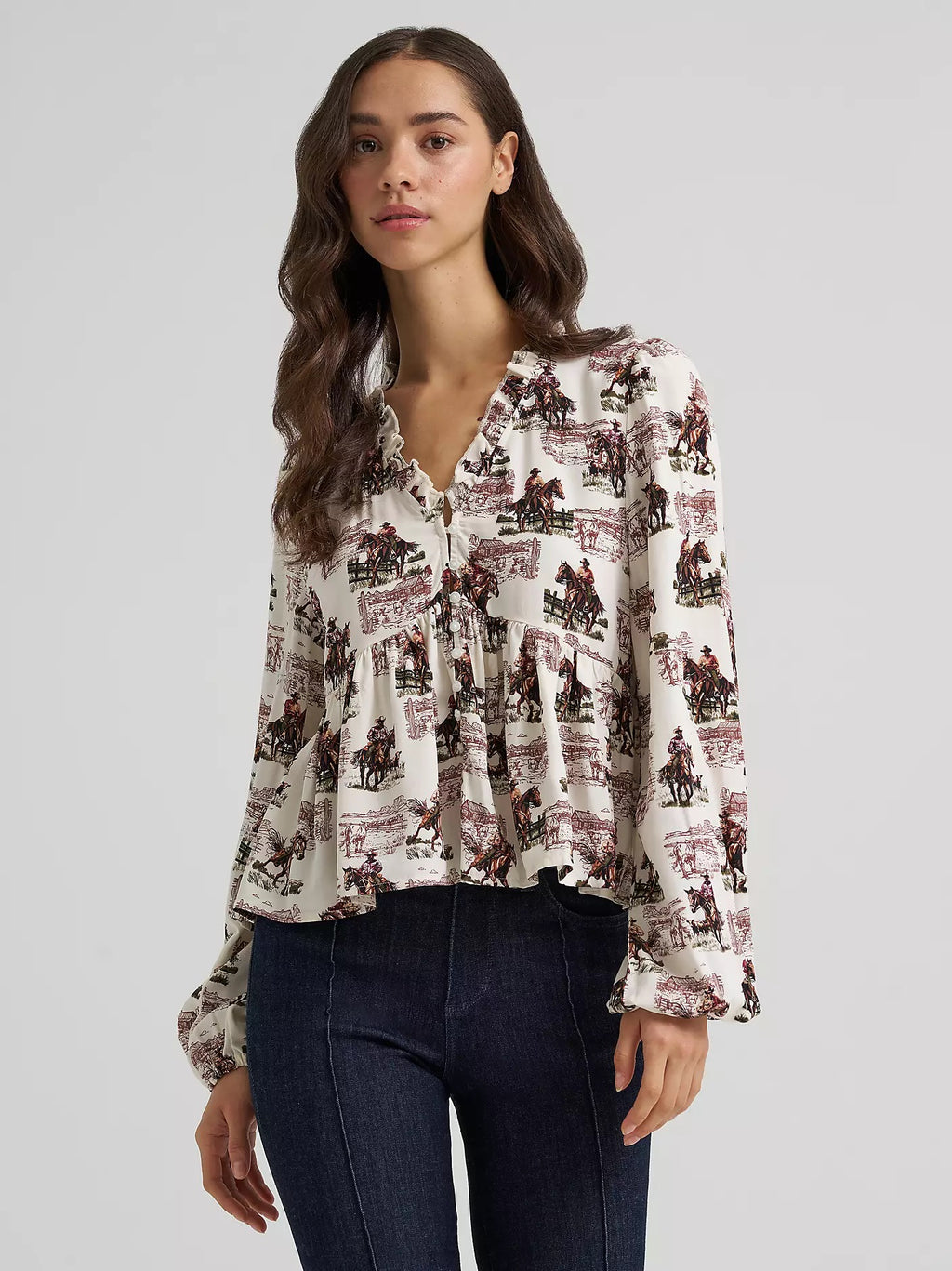 Wrangler Women's Wrangler Ranch Print Juliet Blouse, 112385318
