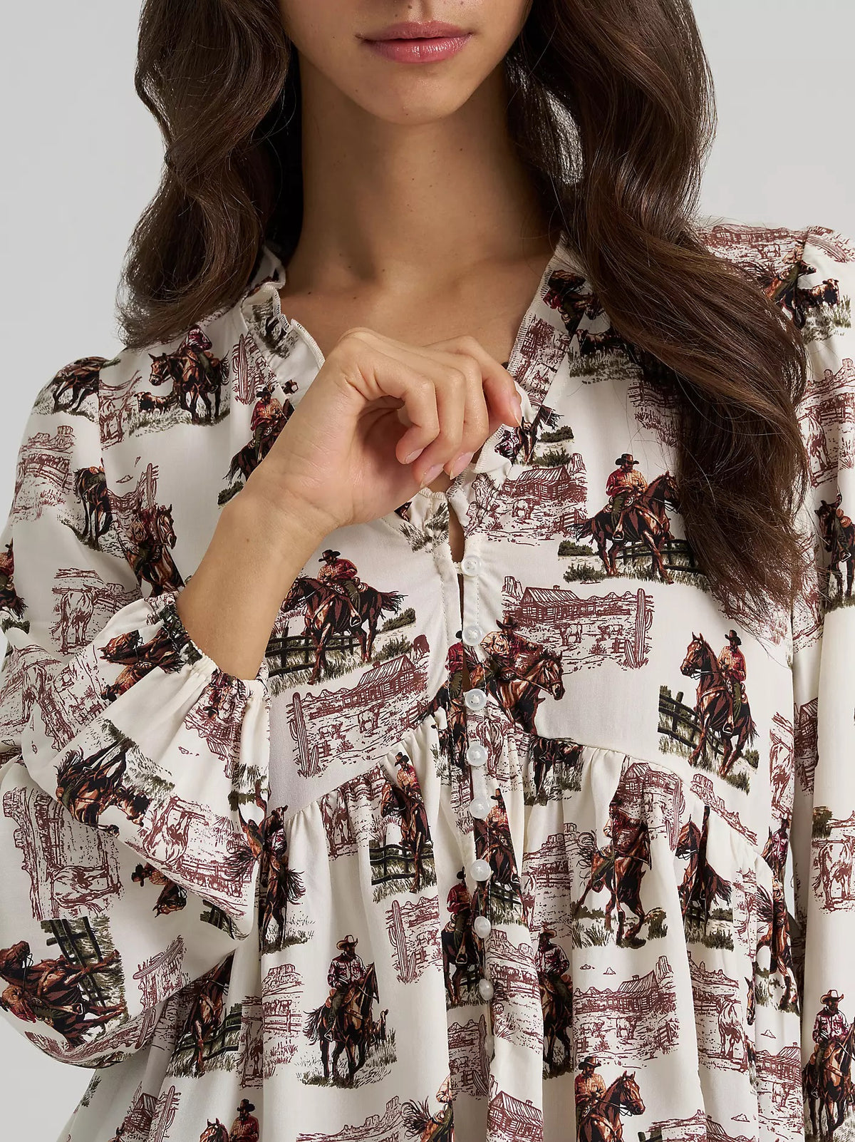 Wrangler Women's Wrangler Ranch Print Juliet Blouse, 112385318