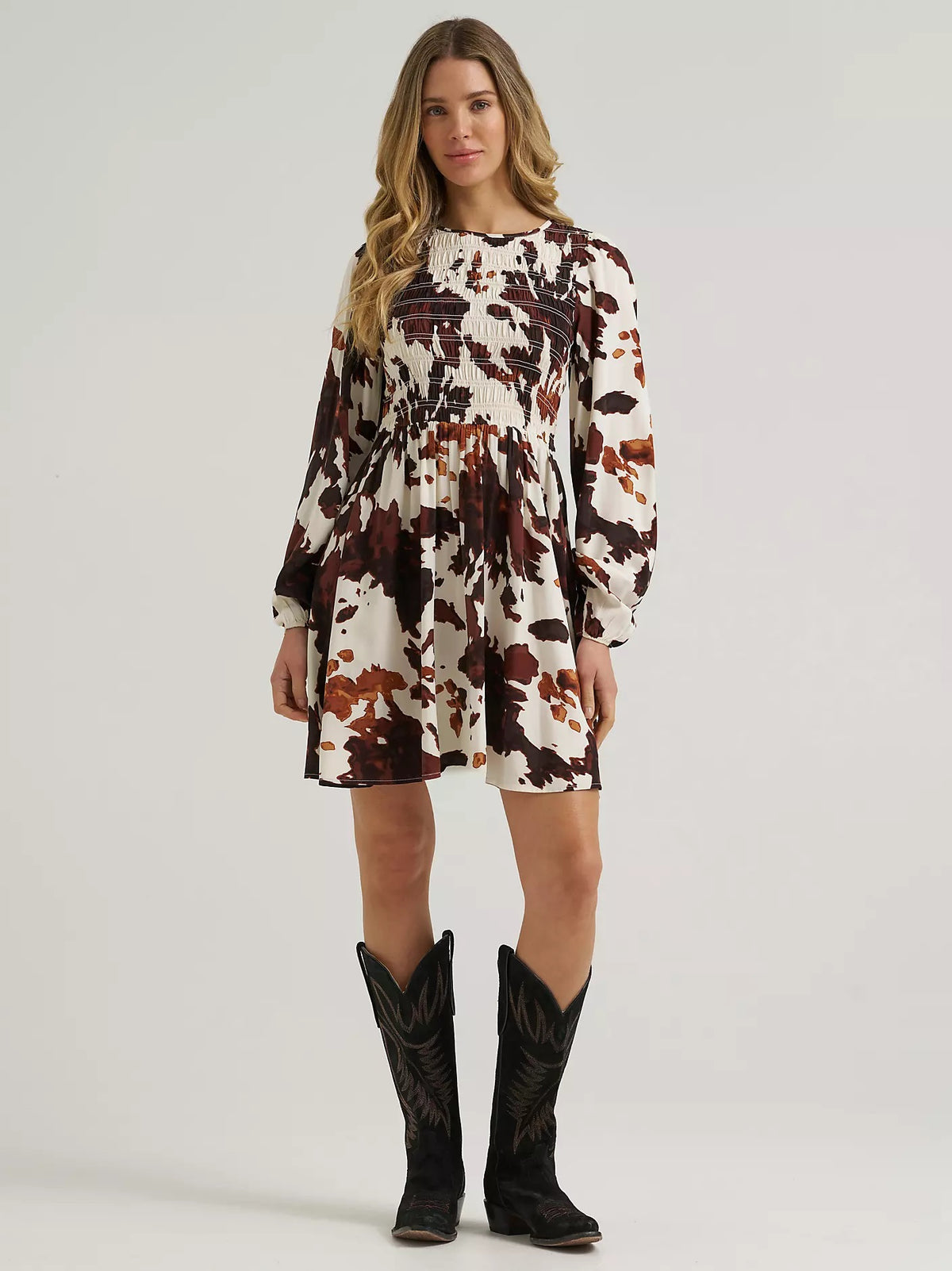 Wrangler Women’s Wrangler Smocked Cow Print Dress, 112385437