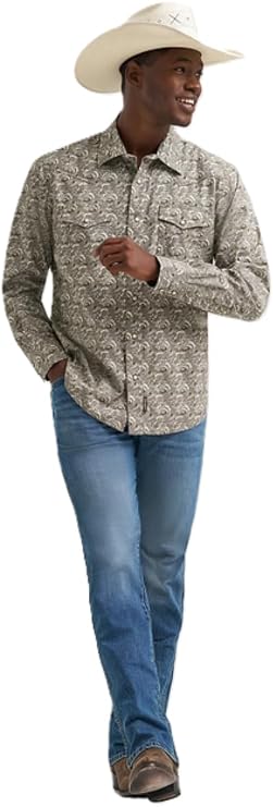 Wrangler Men's Taupe Feather Retro Premium Western Snap Shirt, 2374952