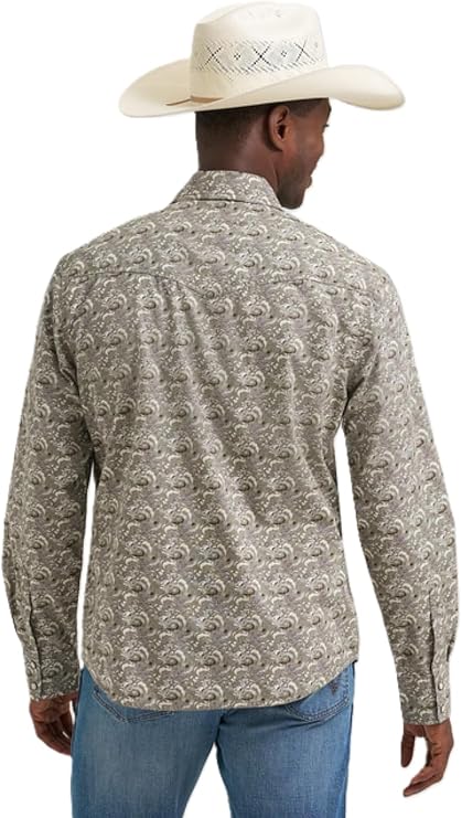 Wrangler Men's Taupe Feather Retro Premium Western Snap Shirt, 2374952