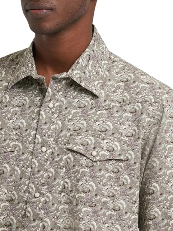 Wrangler Men's Taupe Feather Retro Premium Western Snap Shirt, 2374952