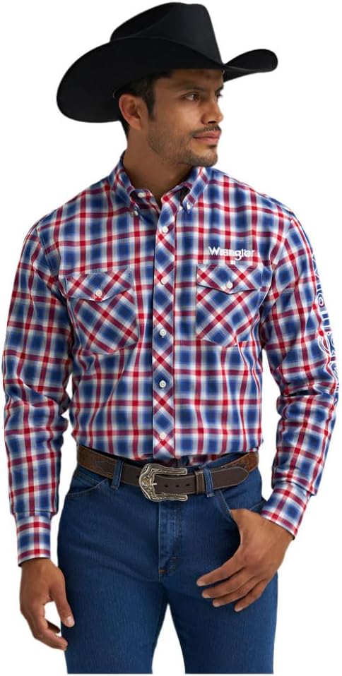 Wrangler Classic Blue/Red Plaid Wrangler Shirt for Men , 2367731