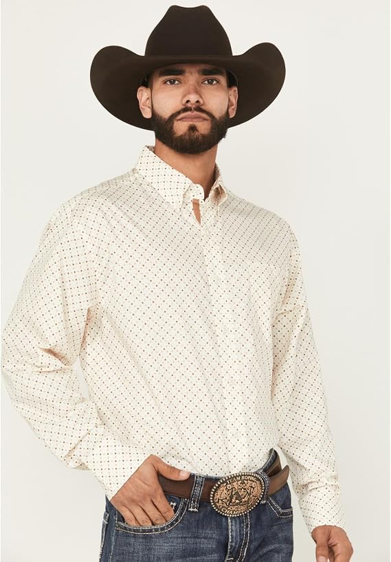 Wrangler Men's George Strait By Men's Geo Print Long Sleeve Button-Down, 2369563