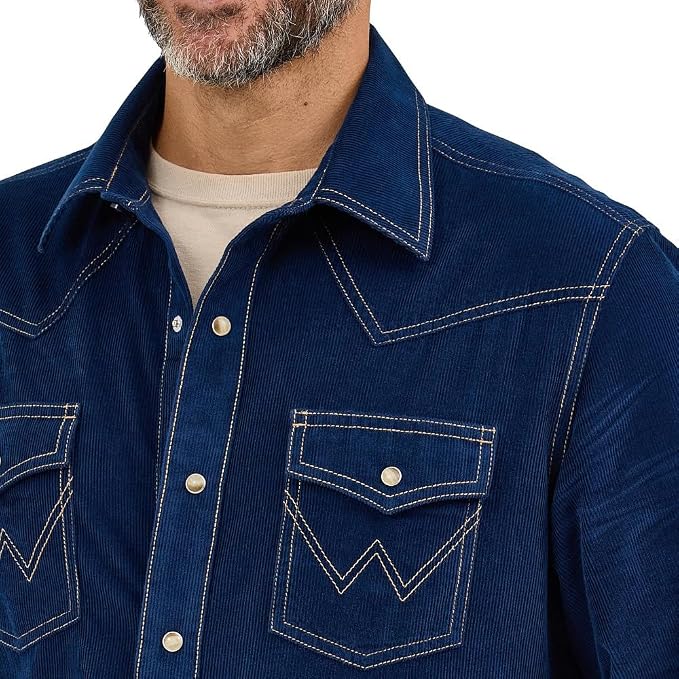 Wrangler Men's Navy Corduroy Retro Shirt, 2369588