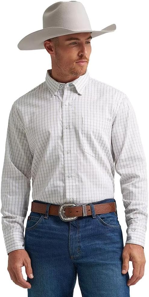 Wrangler Men's Cody Johnson White & Yellow Plaid Shirt, 2374475