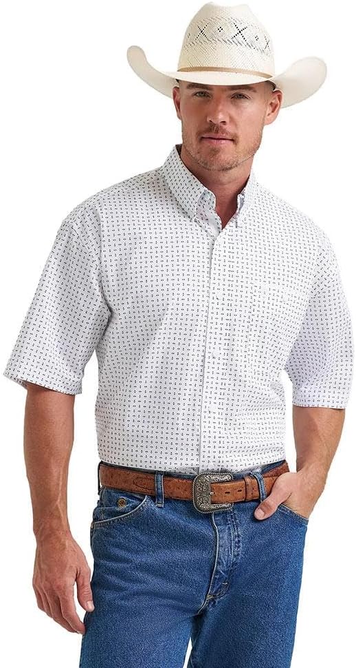 Wrangler Men's George Strait White Print Short Sleeve Shirt, 2374607