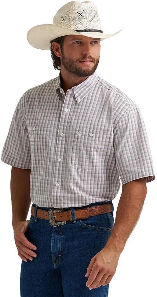 Wrangler Men's George Strait Grey Plaid Short Sleeve Shirt, 2374609