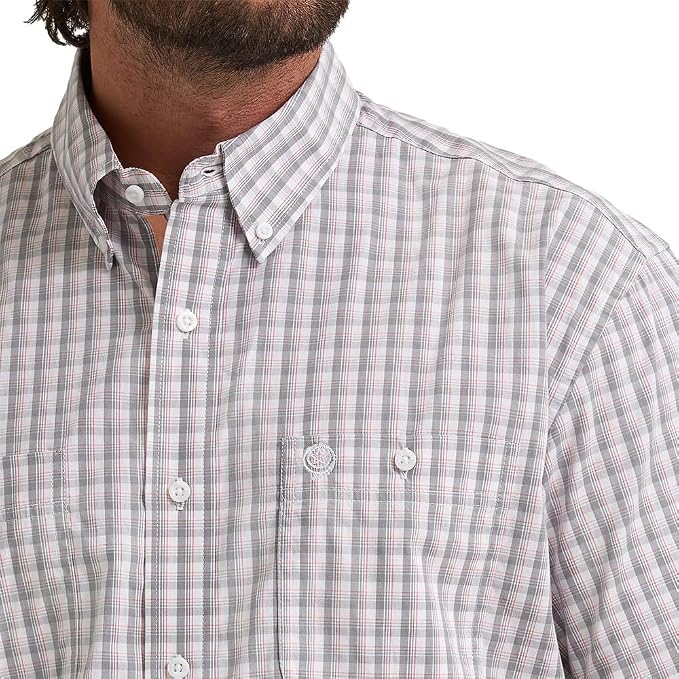 Wrangler Men's George Strait Grey Plaid Short Sleeve Shirt, 2374609
