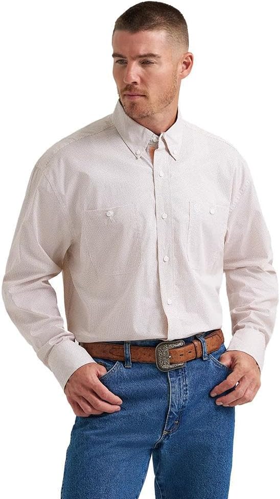 Wrangler Men's George Strait Peach & Grey Shirt, 2374612