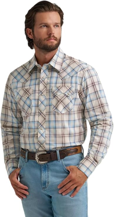 Wrangler Men's Historic Tan Retro Long Sleeve Western Snap Shirt, 2374742