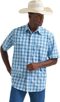Wrangler Men's Wrinkle Resist Short Sleeve Blue Plaid Snap Shirt, 2374834