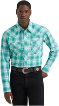 Wrangler Men's Long Sleeve Logo Snap Shirt - Turquoise, 2374857