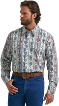 Wrangler Men's Checotah Long Sleeve Western Snap Printed Shirt Gray Steerhead, 2374908