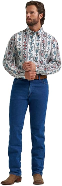Wrangler Men's Checotah Long Sleeve Western Snap Printed Shirt Gray Steerhead, 2374908