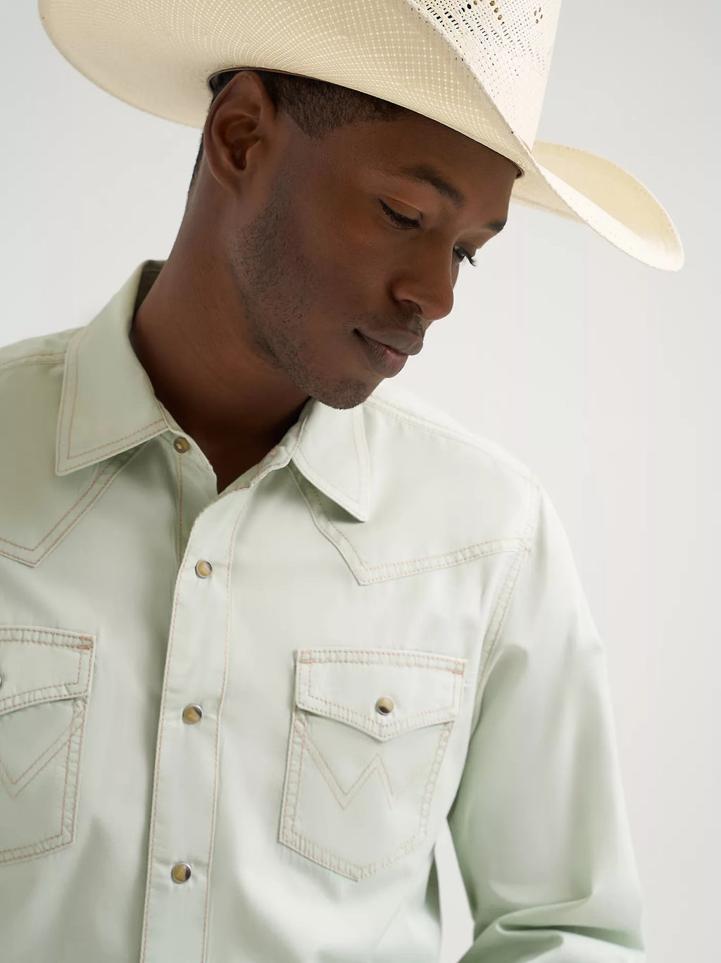 Wrangler Men's Mint Green Retro® Premium Western Snap Solid Shirt, 2378802