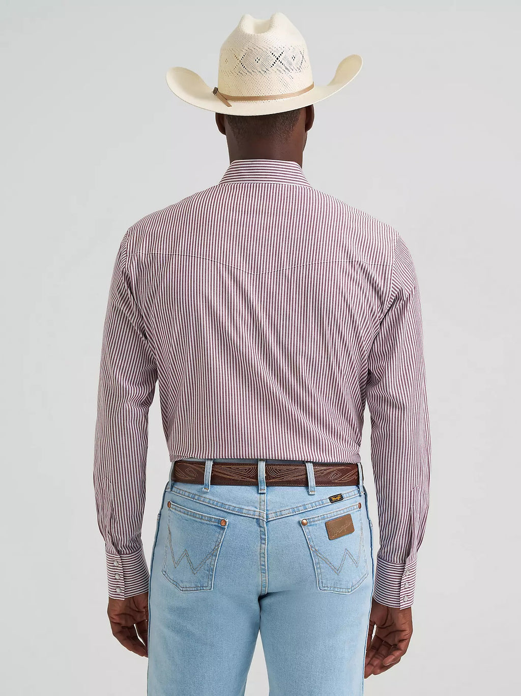 Wrangler® Men's Wrinkle Resist Long Sleeve Western Snap Stripe Shirt, Wine 2379033