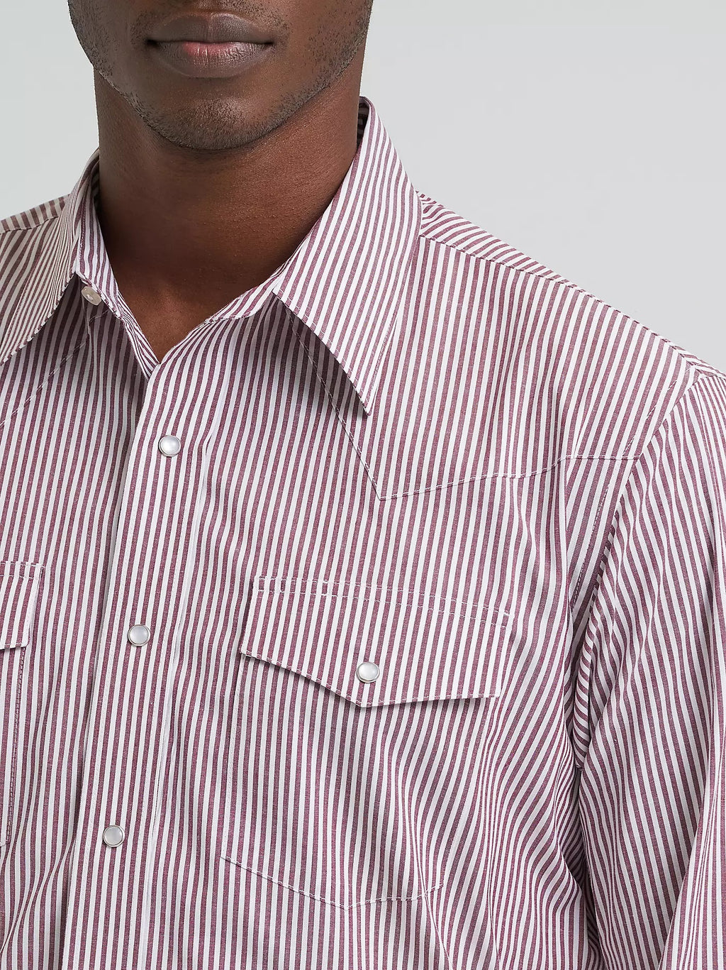 Wrangler® Men's Wrinkle Resist Long Sleeve Western Snap Stripe Shirt, Wine 2379033