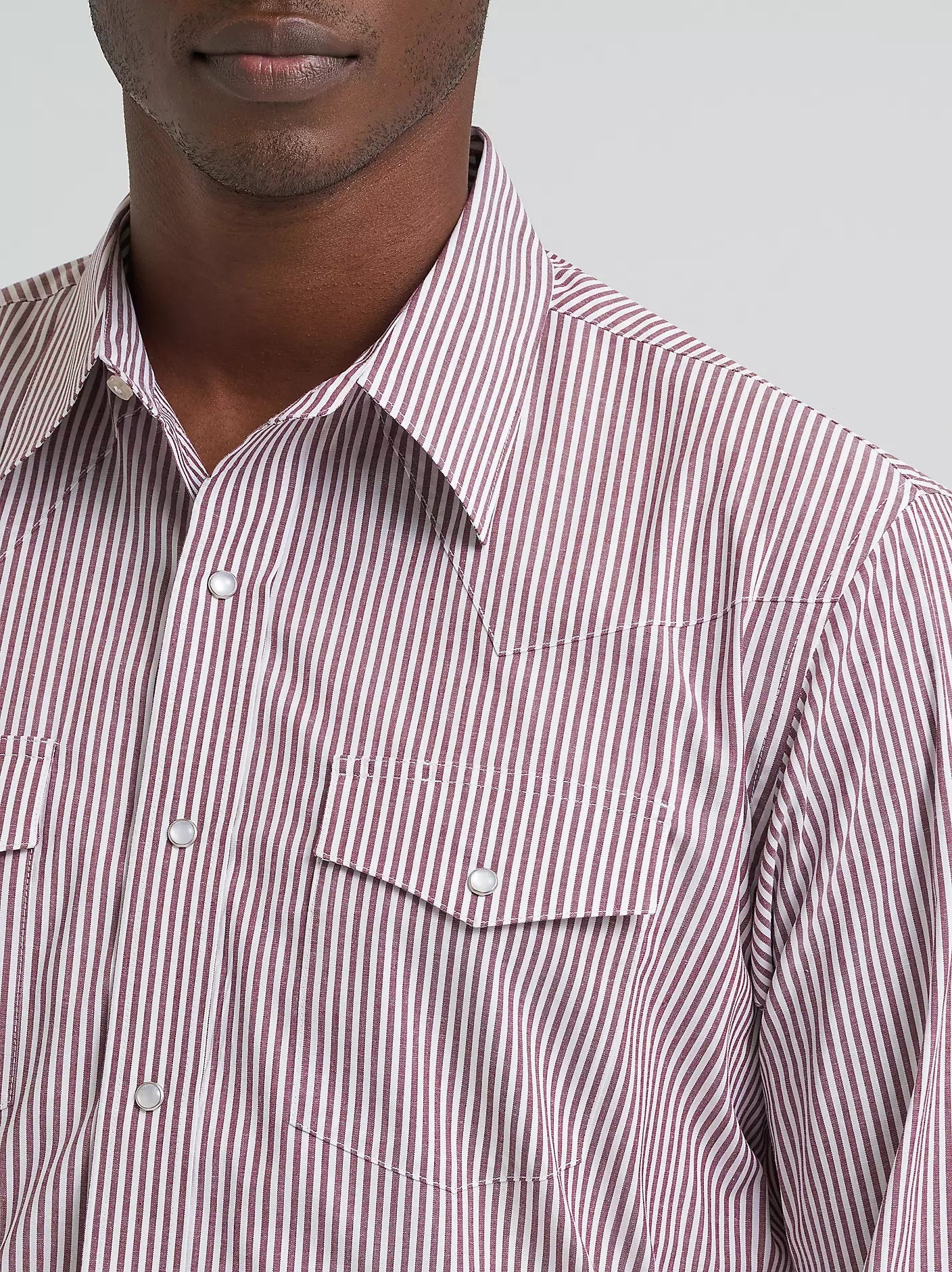 Wrangler® Men's Wrinkle Resist Long Sleeve Western Snap Stripe Shirt, Wine 2379033