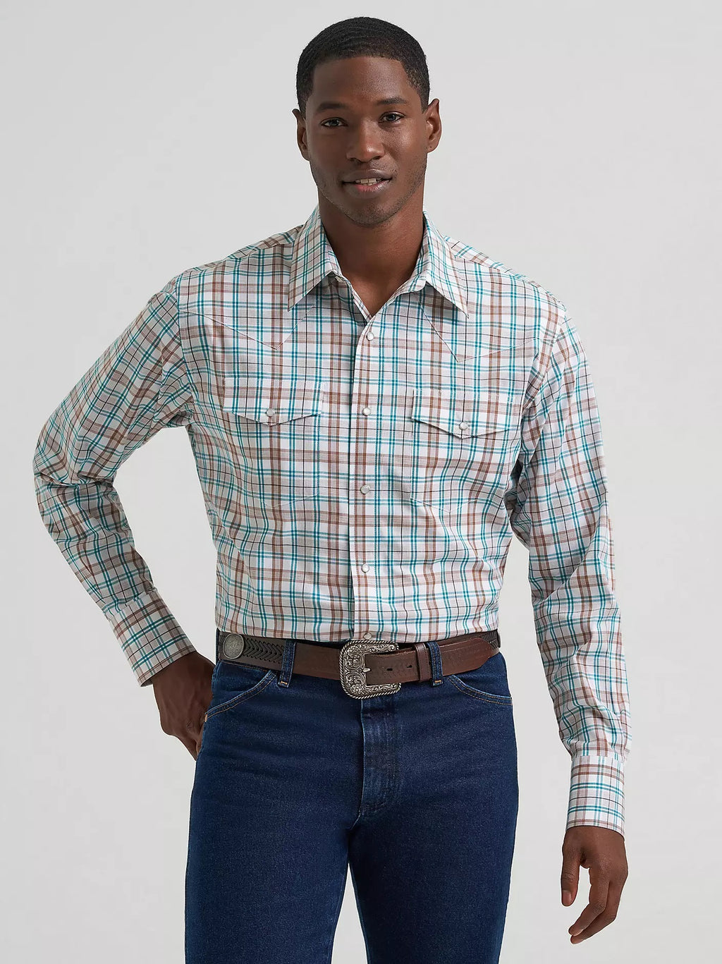 Wrangler Men's Wrinkle Resist Long Sleeve Western Snap Plaid Shirt, 2379034