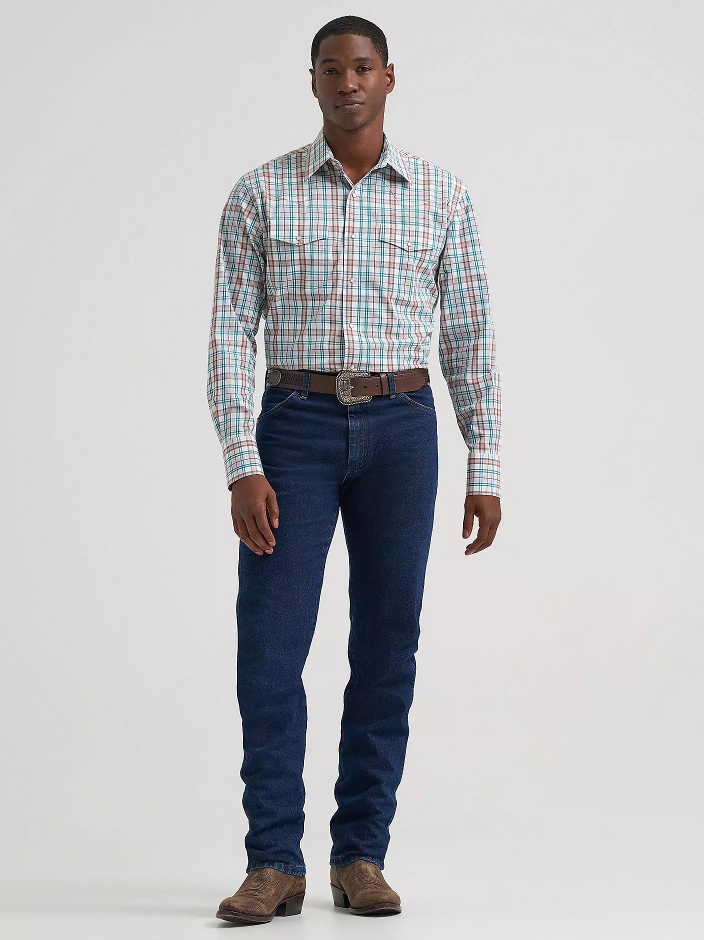 Wrangler Men's Wrinkle Resist Long Sleeve Western Snap Plaid Shirt, 2379034