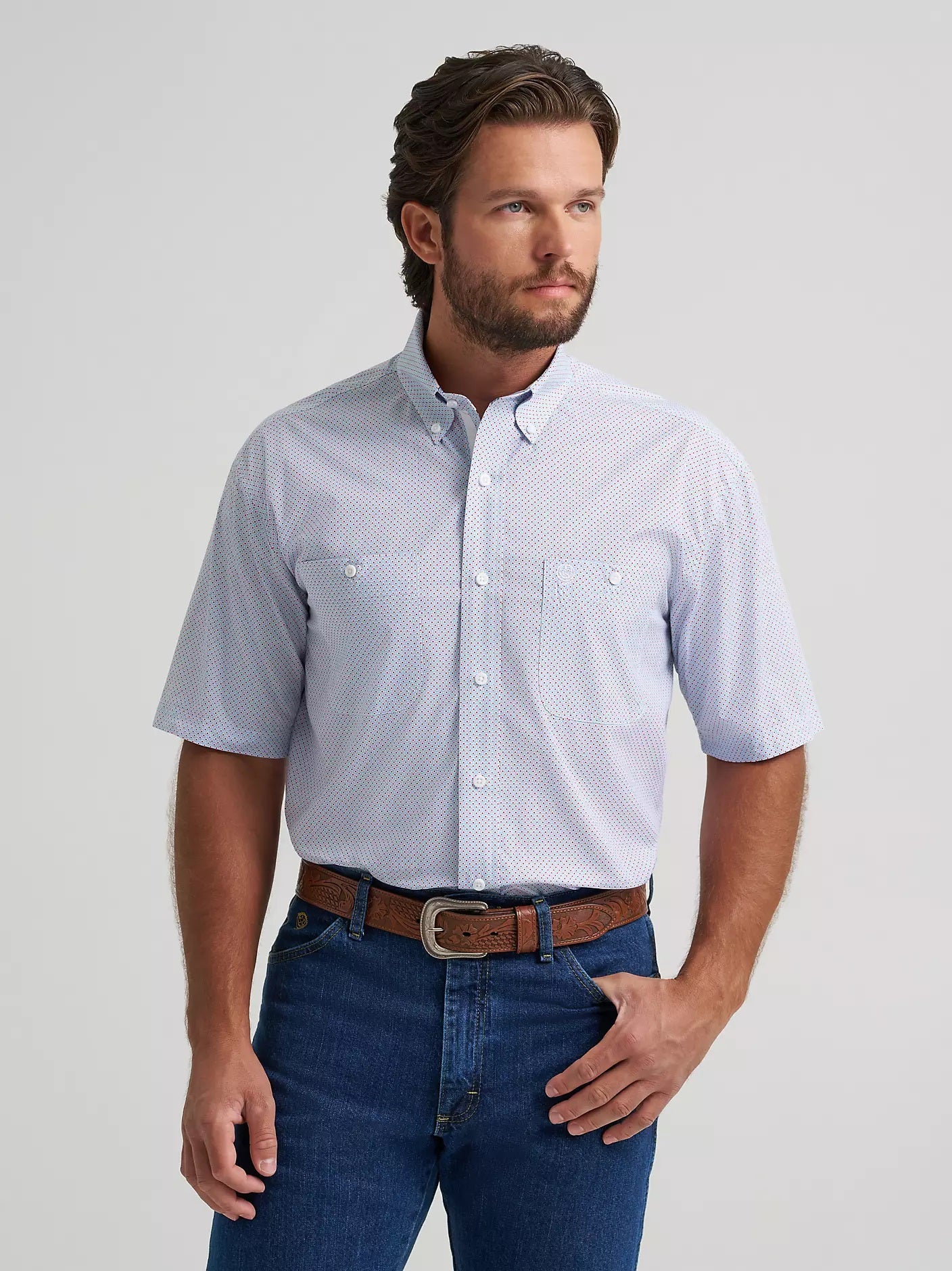 Wrangler® George Strait™ Short Sleeve Two Pocket Button Down Shirt, Red Dot 2379059