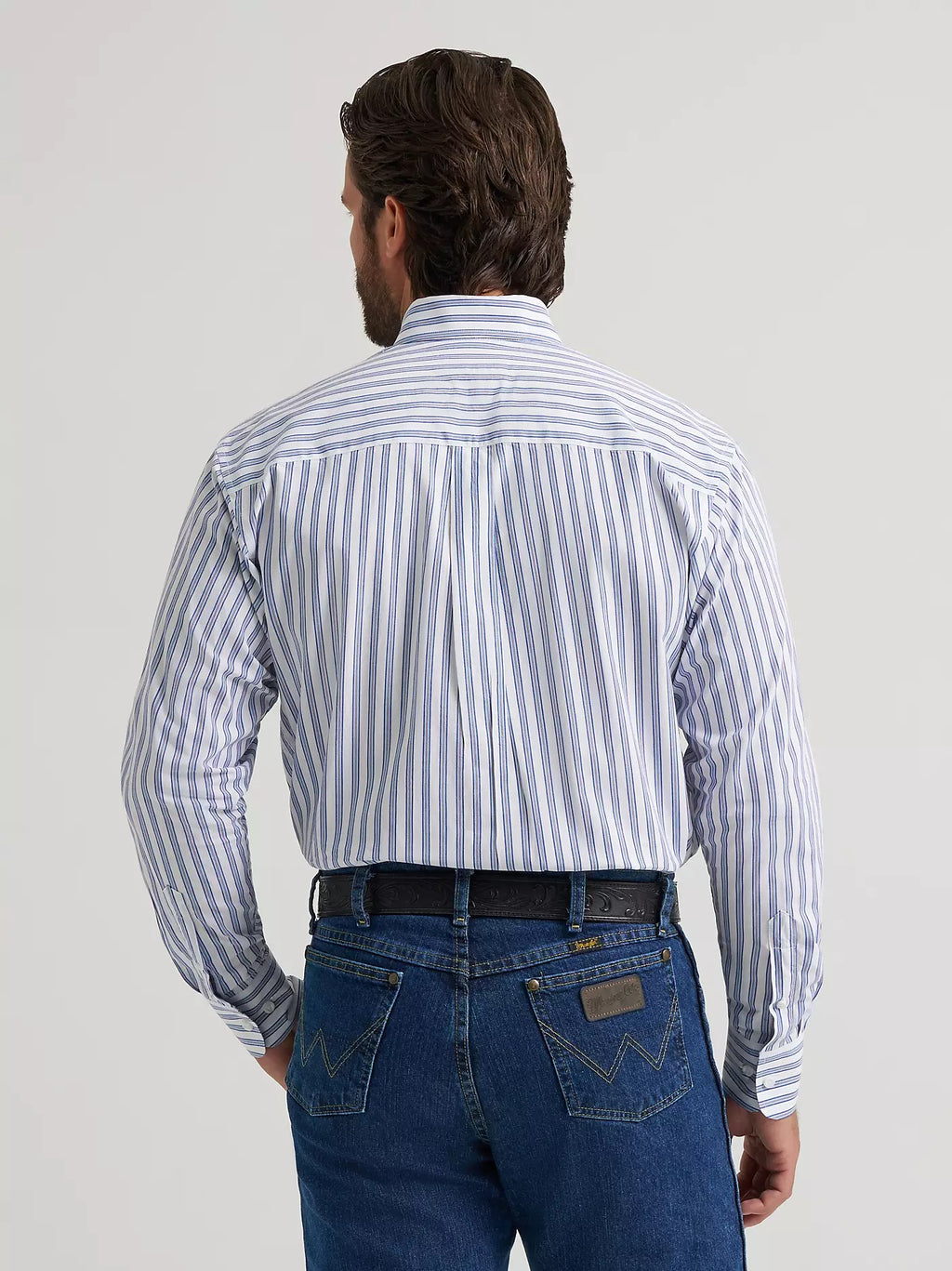 Wrangler® George Strait™ Long Sleeve Button Down One Pocket Shirt, Striped Blue 2379063