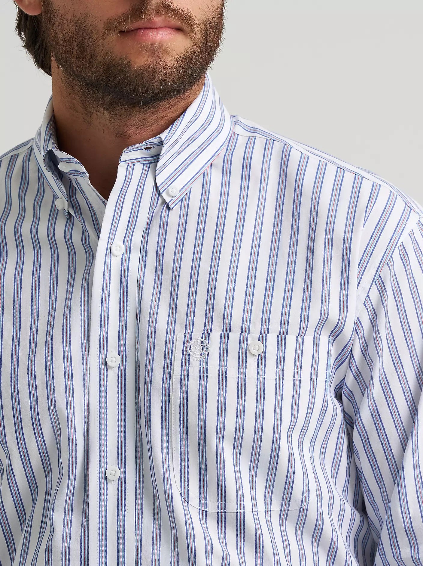 Wrangler® George Strait™ Long Sleeve Button Down One Pocket Shirt, Striped Blue 2379063