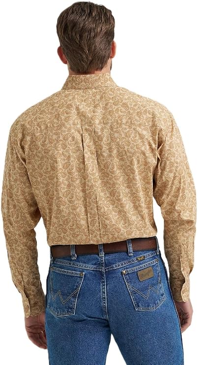 Wrangler Men's George Strait Honey Oak Paisley Long Sleeve Button Down Shirt, 2369585