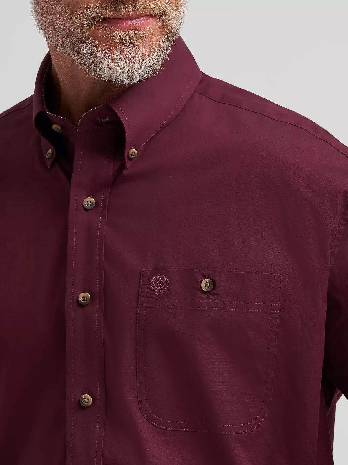 Wrangler® Men's George Strait™ Solid One Pocket Button Down Shirt, Burgundy 385371