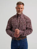 Wrangler® Men's George Strait™ Long Sleeve Button Down Two Pocket Shirt, Garnet Paisley 385373
