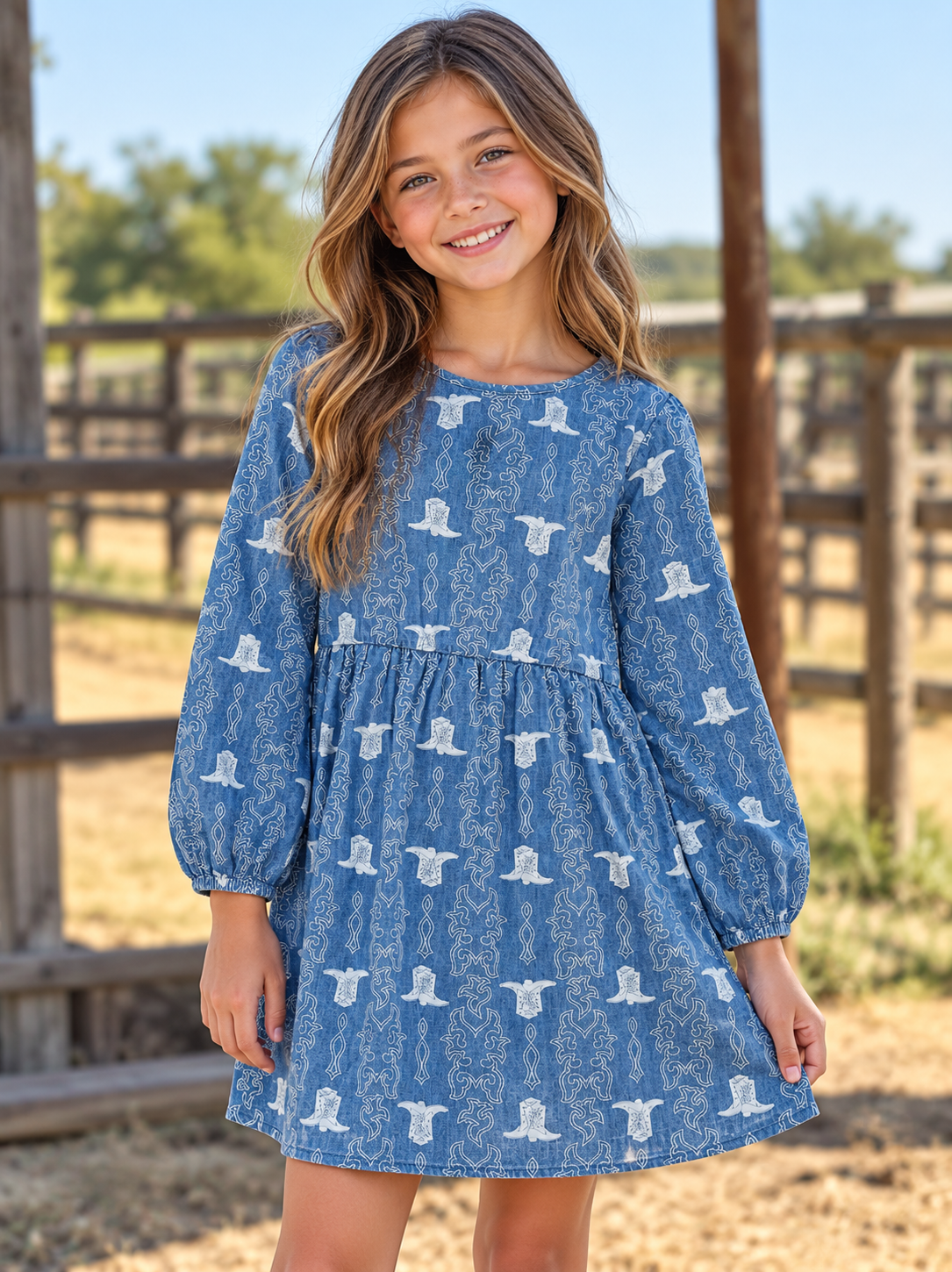 Wrangler Girl's Bishop Sleeve Dress, 385710
