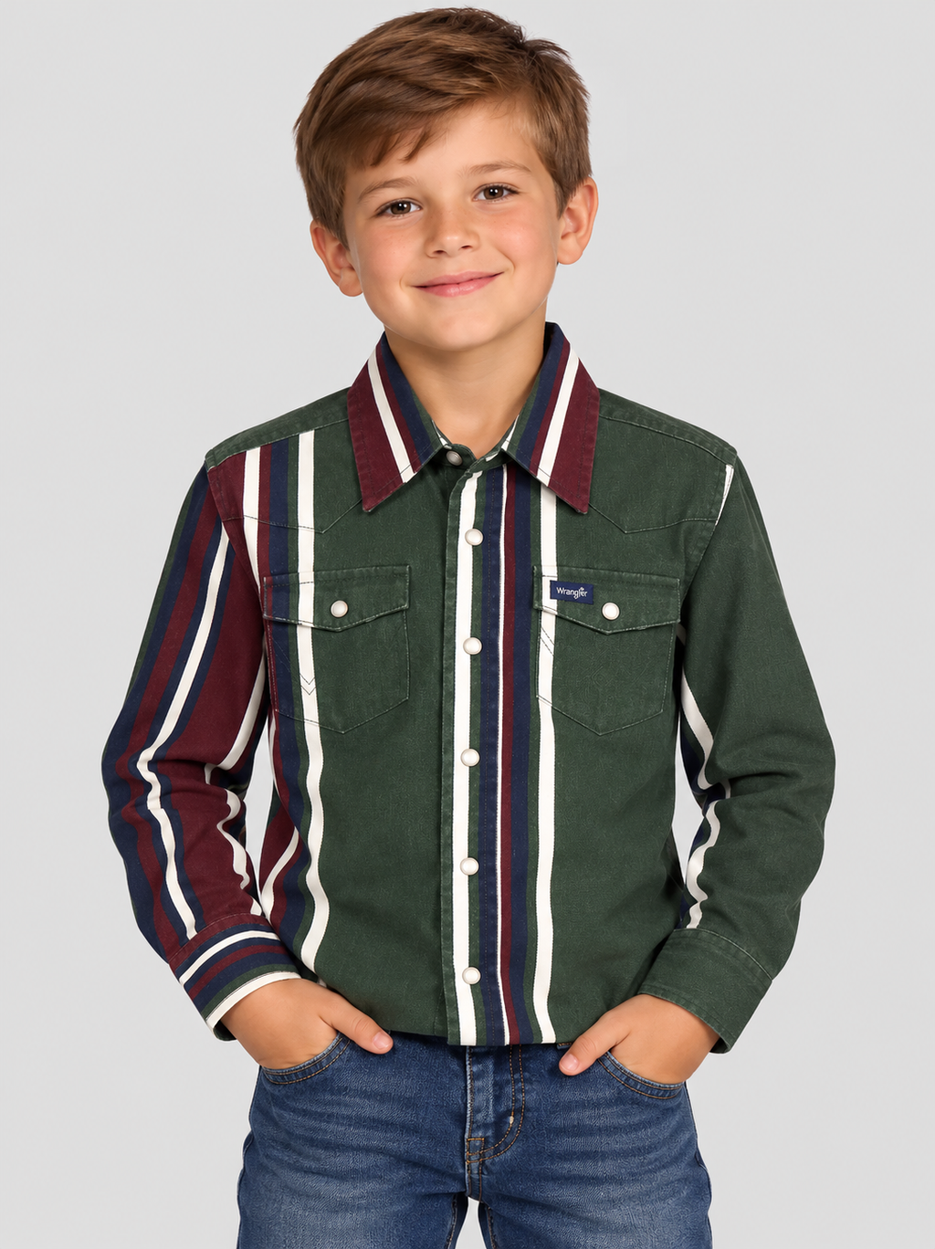 Wrangler Boy's Brushpopper Stripe Western Snap Shirt, 385823