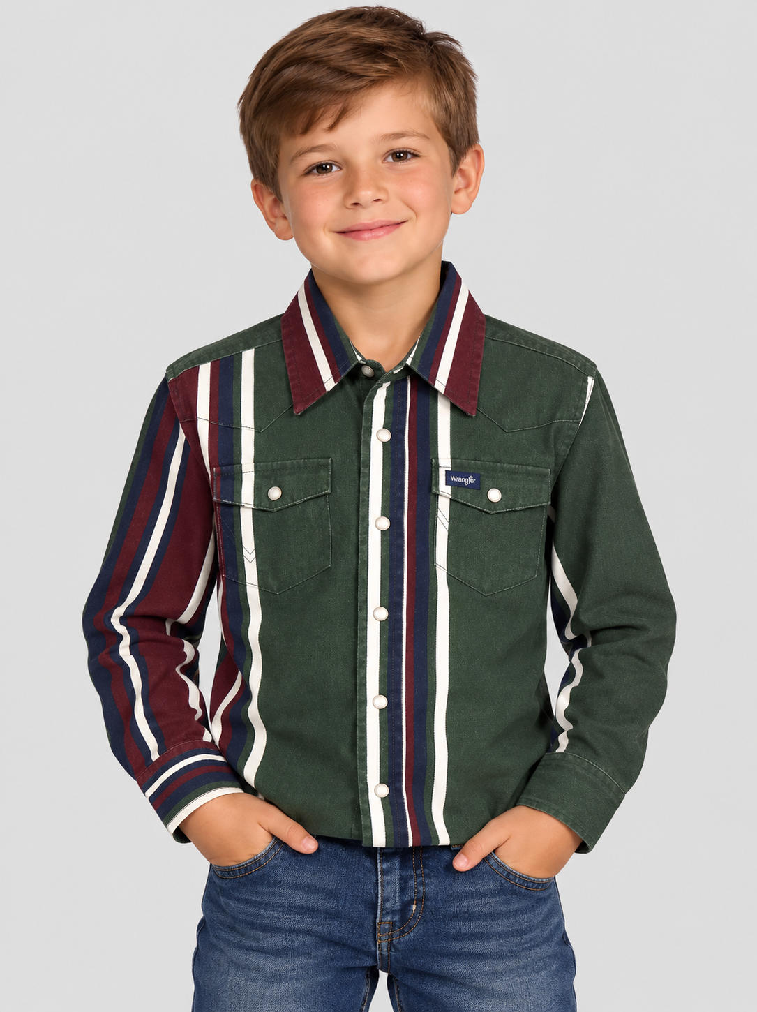 Wrangler Boy's Brushpopper Stripe Western Snap Shirt, 385823