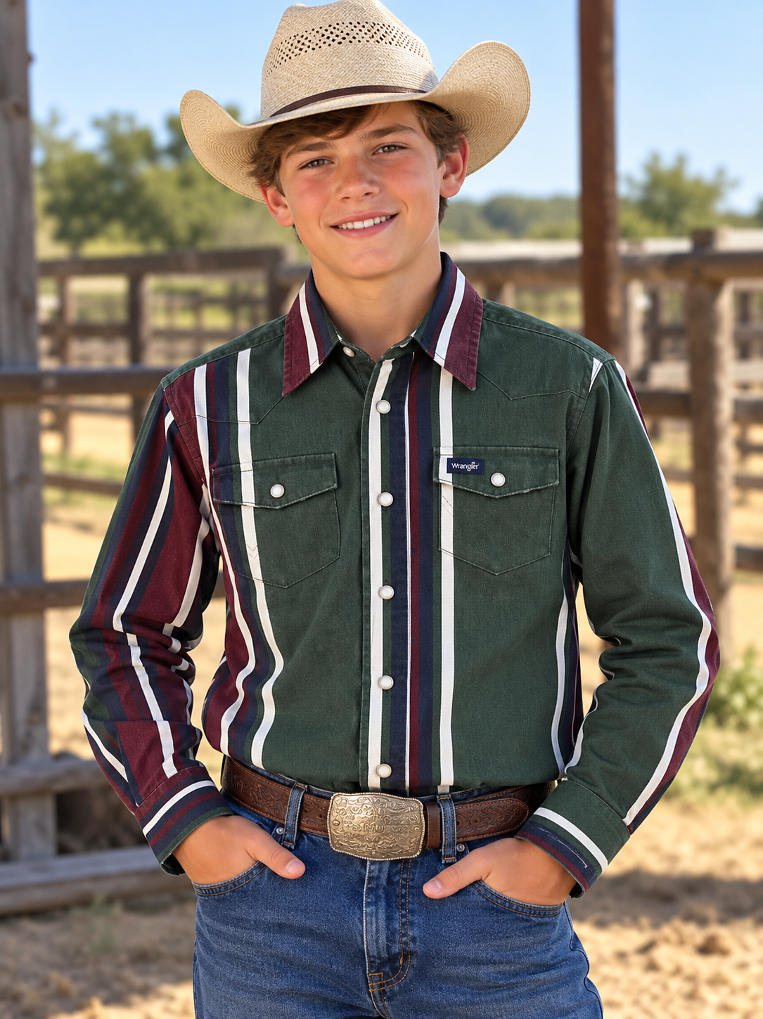 Wrangler Boy's Brushpopper Stripe Western Snap Shirt, 385823