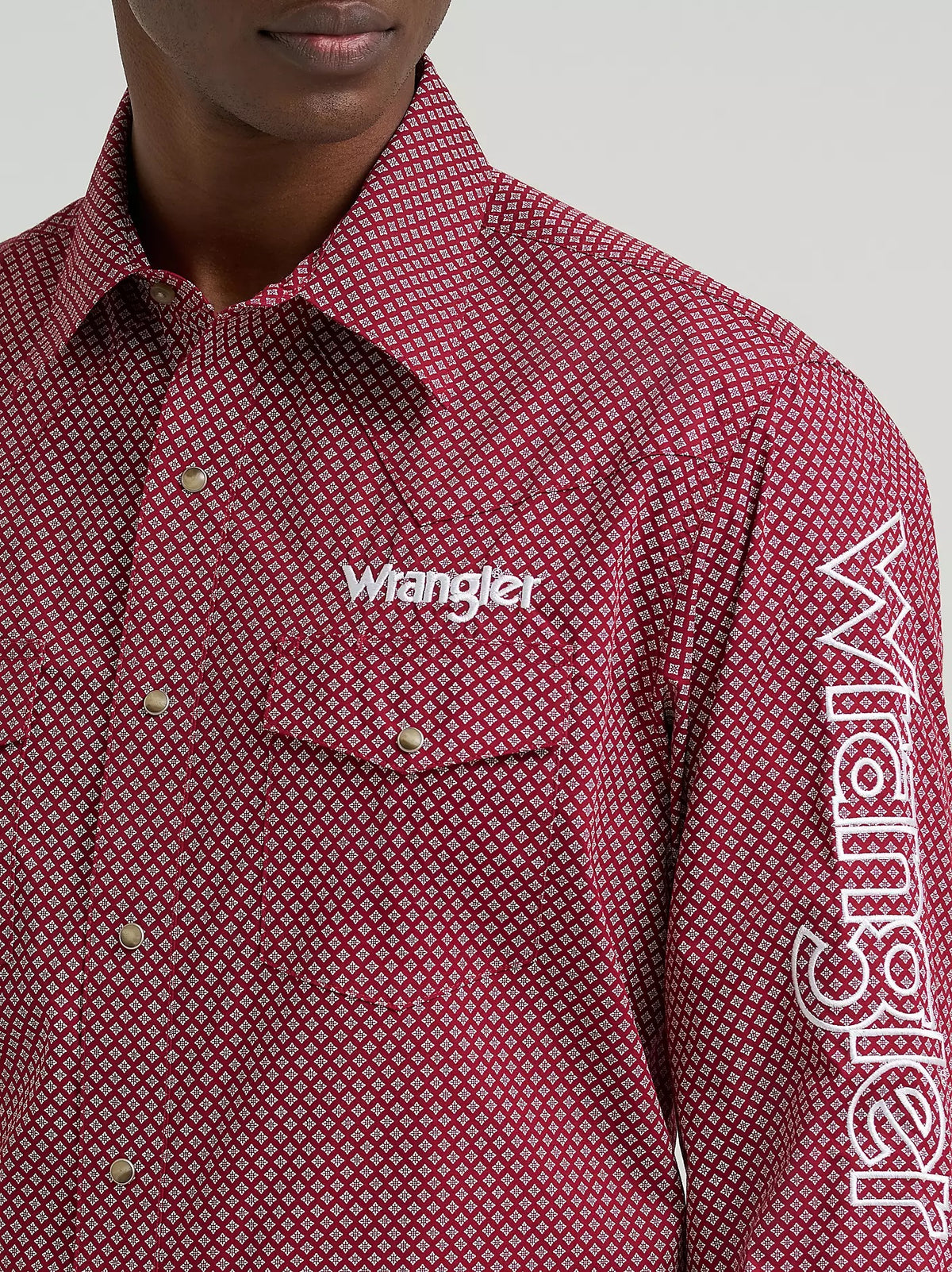 Wrangler® Men's Logo Long Sleeve Western Snap Shirt, Brick 385927