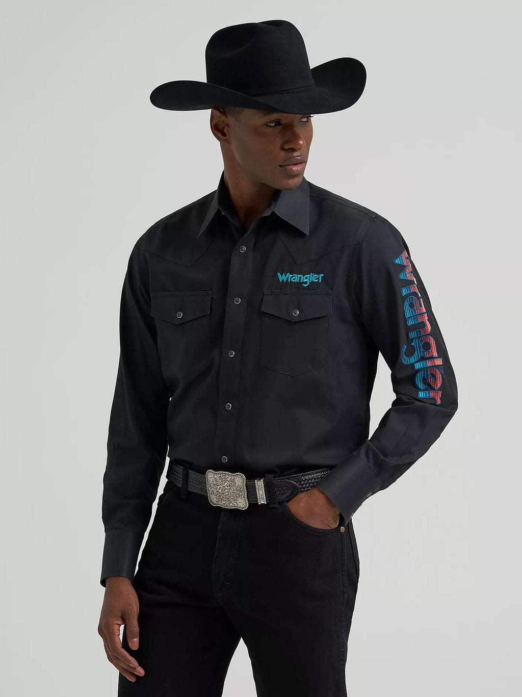 Wrangler Men's Wrangler® Logo Long Sleeve Western Snap Shirt, 385928