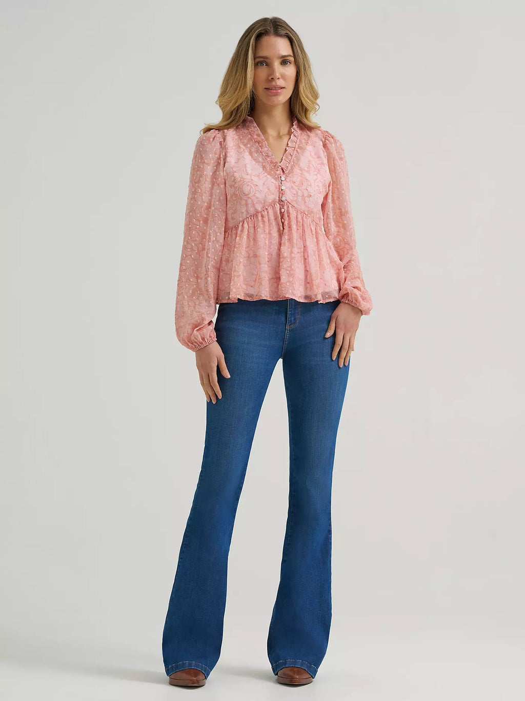 Wrangler Women's Wrangler Sheer Juliet Blouse, Pink 385996