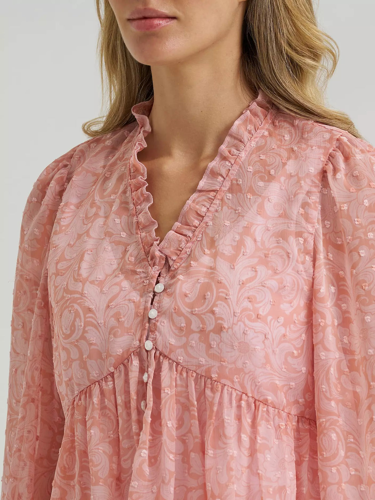 Wrangler Women's Wrangler Sheer Juliet Blouse, Pink 385996