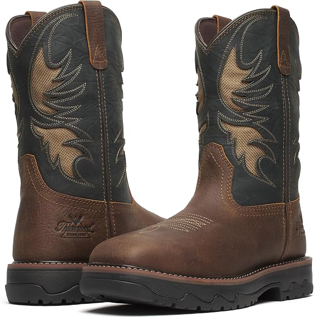 Thorogood Men's 11" Nano Composite Safety Square Toe Vented Buffalo Ridge Western Work Boot, 804-4339