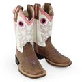 Old West Childs Distressed Brown and White with Pink Western Boot, BSC1992
